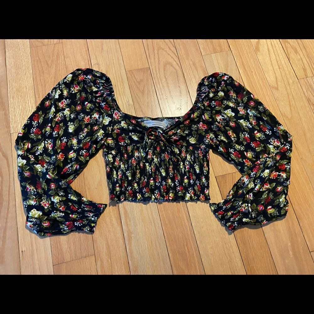 Urban Outfitters black/red floral long sleeve crop top